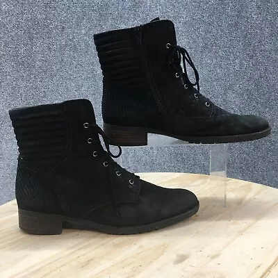 Gabor Boots Womens 7 Black Lace Up Zip Ankle Bootie Almond Toe Leather Casual • $15.40