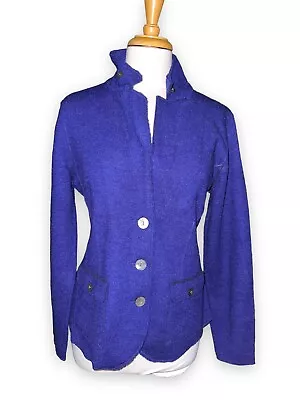 New EILEEN FISHER DoubleKnit Fit Jacket Merino Wool Lapel/Collar Royal Blue L • £113.07