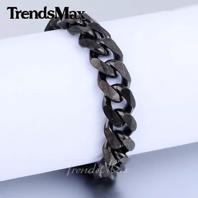 11mm 9  Mens Curb Link Chain Bracelet Black Tone 304 Stainless Steel Wholesale • $10.99