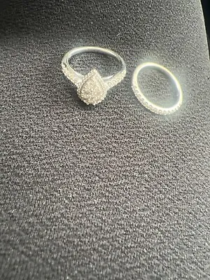 $260 • Buy Engagement Ring Set Size 7 14k White Gold Diamond