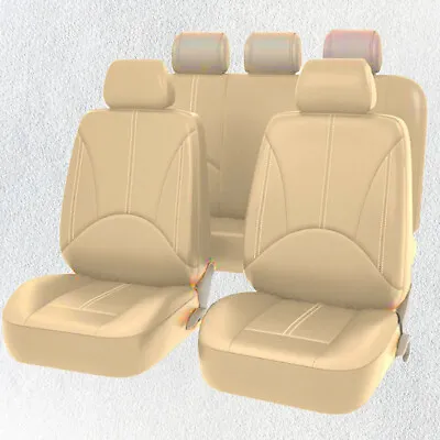 PU Leather Car Seat Cover Full Set Front Rear Seat Cushion Mat Protector Beige • $61.49