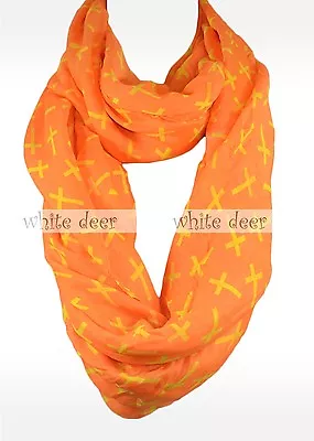 Wide Cross Print Block Circle Loop Wrap Spring Infinity Scarf Multi Color Soft • $8.35