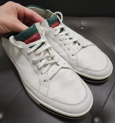 Gucci Men's White Leather Low Top Sneakers Shoes Size 8 1/2 • $31