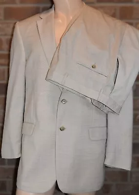 Jos A Bank 2 Piece Suit Mens 43R Pants 34x35 (Unhemmed) Beige Cream 100% Wool • $59.87