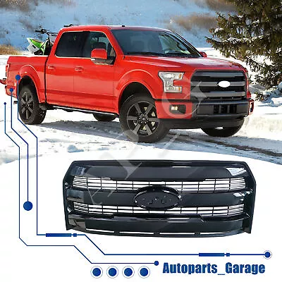 For 2015-2017 Ford F150 F-150 Front Upper Grille Grill W/O Camera Glossy Black • $128.24