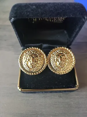 Gianni Versace Profumi Vintage Gold Toned Lion Head Clip-On Earrings • $165