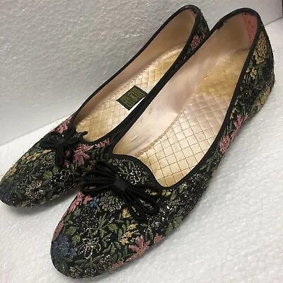 Vintage DANIEL GREEN Comfy Metallic Floral Embroidery  Flats Slippers • $4.99