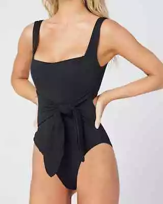 NEW L*SPACE 'Balboa' Tie-Waist Pique 1 Piece Swimsuit Size M Medium Black $183 • $69.99