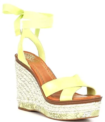 Vince Camuto Pharrah Green Leather Tie Espadrille Platform Wedge Sandals 9.5 • $29.90