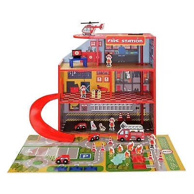 Chad Valley 25 Accessory Large Wooden Fire Station House With Lights Car Engine • £49.95