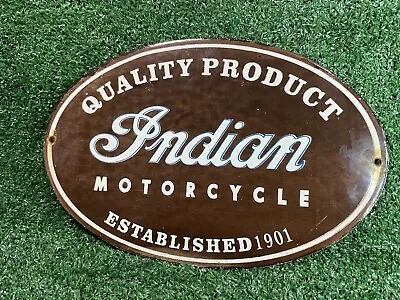 Vintage Indian Motorcycle Porcelain Sign Dealer Oval Gas Station Oil Service • $205.69