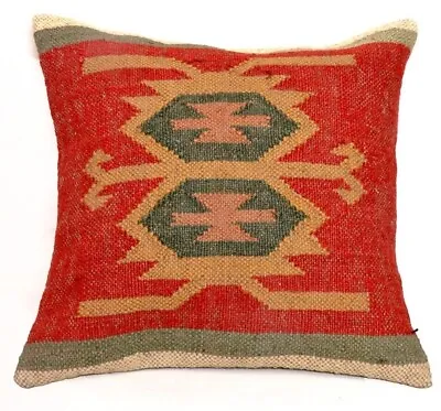 18x18  Jute Kilim Cushion Cover Throw Vintage Art Handmade Pillow Case Home Deco • $23.69