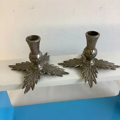 Vintage Pair Ianthe Silver Plate Thistle Candle Holders Reg No. 875035/6 • £12.95