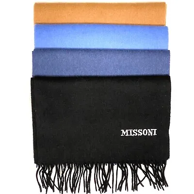 MISSONI Mens Womens Wool Fringe Scarf Contrast Logo Black Blue Beige • $28.99