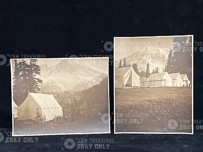 1909 Antique Photo Lot Of 2 Mt Rainier Camping Tents Mountains MW19 • $37.49