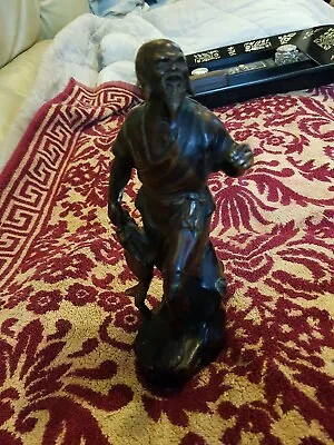 Antique Vintage Chinese Japanese Bronze Okimono Statue Figure Of A Fisherman. • £125