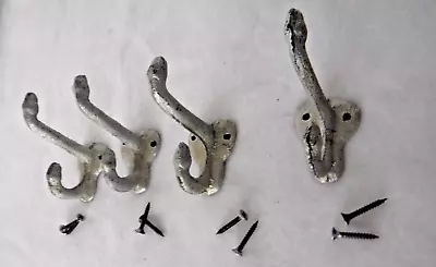 $18 • Buy Set Of 4~Vintage~Cast Iron~Double Acorn Finial~Schoolhouse~Coat~Hat~Hooks~Silver
