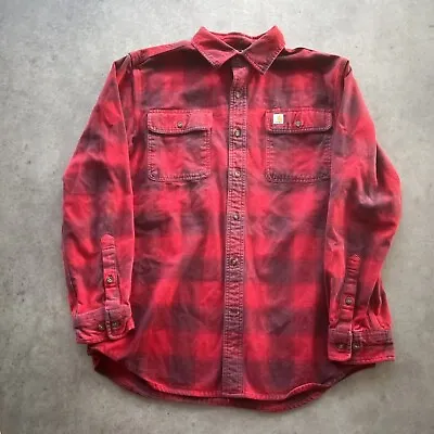 Carhartt Flannel Shirt Mens M Red Button Up Plaid Logger Original Fit Outdoor • $14.97