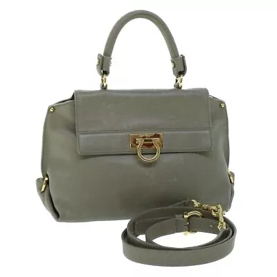 Salvatore Ferragamo Sofia Gancini Shoulder Bag Leather 2way Gray Auth 53276 • $415.71