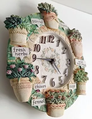 Vintage 3 D Kitchen Wall Clock Quartz Herbs Cottage Country Style 25 Cm Diameter • £14.44