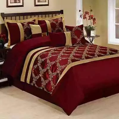 HIG 7PC Comforter Set Bed In A Bag Taffeta Fabric Embroidered Bed For Room Decor • $79.99