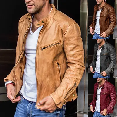 Punk Mens Motorcycle Leather Jacket • $70.41