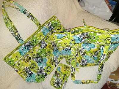 Vera Bradley Limes Up Green Vera Toggle Close Tote XL Tote & Wallet Lot Of 3  • $24.95