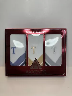 3 Vintage Mens Handkerchiefs Embroidered “T” Monogrammed 100% Cotton • $7.99