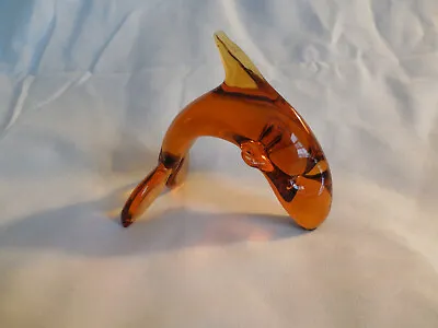 Vintage Murano Amber Art Glass Dolphin Franco Bottaro Design • $19