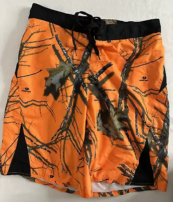 Mossy Oak Mens Swim Trunks Board Shorts Cargos W/Pocket CAMO Large Orange New • $15.39