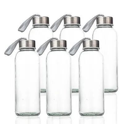 Glass Water Bottles With Stainless Steel Lids And Sleeves 16Oz Reusable (6 Pack) • $24.83