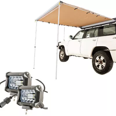 Adventure Kings Car Side Awning 2x2.5m + 4  LED Light Bar Portable Camping 4WD • $158.95