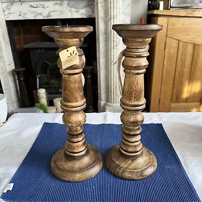 Large Wooden Pair Of Candlesticks New 35cm • £24