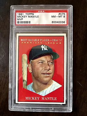 1961 Topps-  #475 Mickey Mantle - MVP - PSA NM-MT 8 (60040036) • $2000