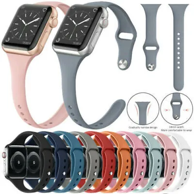 $10.44 • Buy Silicone Thin Sport Band For Apple Watch Series 8 7 6 5 4 3 SE Slim IWatch Strap