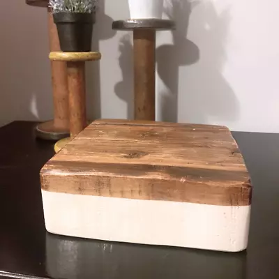 Etu' Home Hungary Mod Block Trivet Riser Serving Block Reclaimed Wood And White • $87