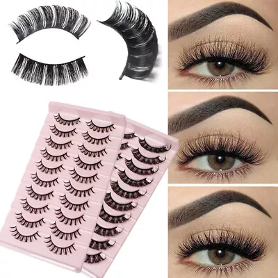 10 Pairs Eyelashes Russian Strip Lashes Natural Wispy Fluffy 3D Fake Eyelashes Ⓚ • £3.73