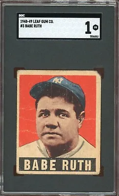 1948-1949 Leaf Babe Ruth Card #3 Yankees - Certified SGC 1 - Rare Card! • $2327.10