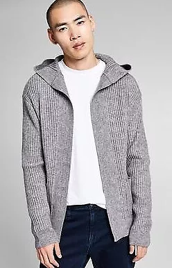 And Now This LIGHT GREY Men's Chunky Ribbed-Knit Hooded Cardigan US Large • $19.01