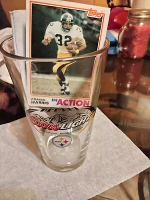 $25 • Buy FRANCO HARRIS Pittsburgh Steelers COORS LIGHT Beer PintGlass  And Card Lot