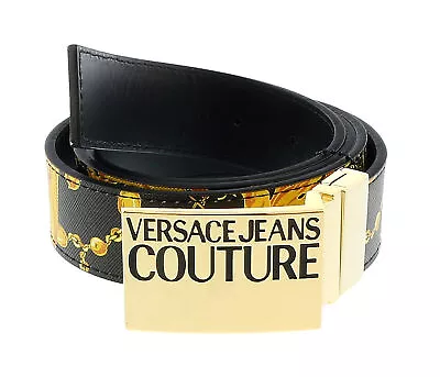 Versace Jeans Couture Black/Gold Signature Plate  Buckle  Adjustable  Belt- • $149.99