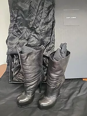 Saint Laurent Women Size EU 36.5  Black Leather  Boots Complete With Box  • $85