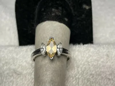Vintage Sterling 925 Marquise Cut Citrine Ring With Clear Accents Size 9.75. • $45
