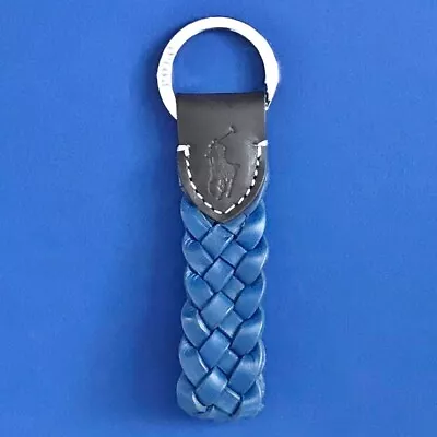 NWT Polo Ralph Lauren Blue Braided Loop Leather Key Chain Fob • $50