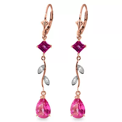 14k. Solid Gold Chandeliers Earring With Diamonds & Pink Topazes • $500.17