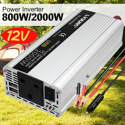 Power Inverter 2000w Peak Dc 12v To Ac 230V 240v Adapter Converter Caravan Trip • £34.99