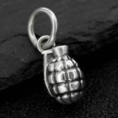 Real Solid 925 Sterling Silver 3D  Hand Grenade Charm Military Weapon Ammunition • $15.85