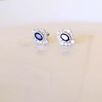 QVC Diamonique Epiphany Platinum Clad Simulated Sapphire Victorian Stud Earrings • $27