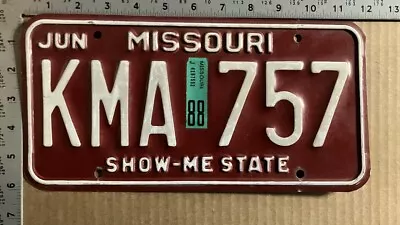 1988 Missouri License Plate KMA 757 YOM DMV High Quality MAROON Classic 13986 • $11.11