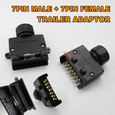 $15.95 • Buy 7 Pin Flat Female Socket + Male Plug Adaptor Trailer Wiring Caravan Connector